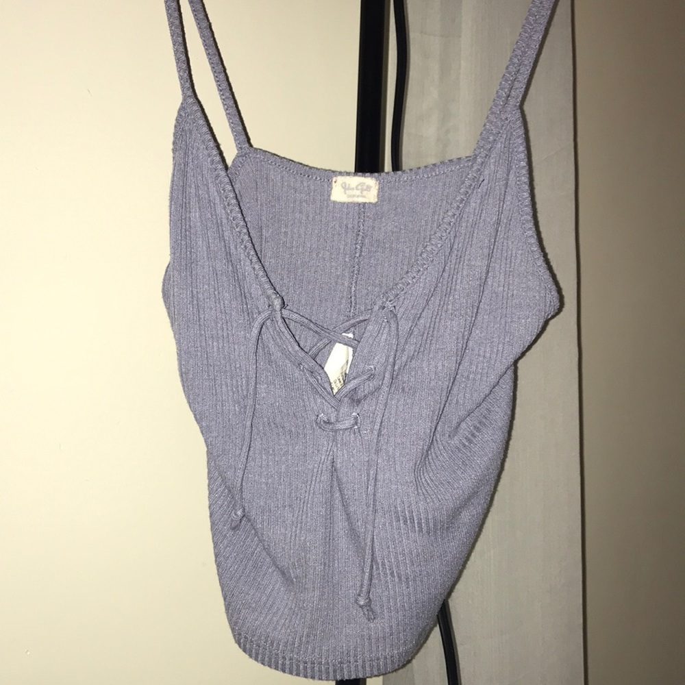 John Galt Periwinkle Lace Crop Top